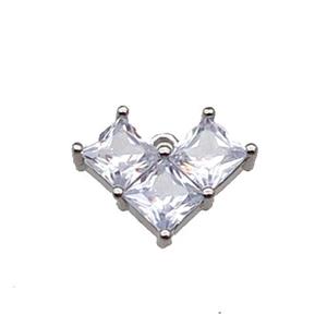 Copper Heart Pendant Pave Zircon Platinum Plated, approx 12-16mm