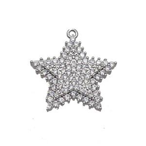 Copper Star Pendant Pave Zircon Platinum Plated, approx 20mm