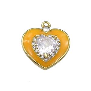 Copper Heart Pendant Pave Zircon Ornage Enamel Gold Plated, approx 17mm