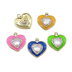 Copper Heart Pendant Pave Zircon Mix Enamel Gold Plated, approx 17mm