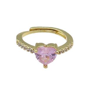 Copper Heart Ring Pave Zircon Adjustable Gold Plated, approx 8mm, 18mm dia