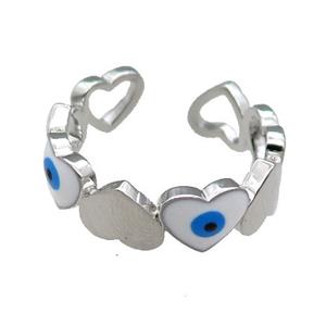 Copper Heart Ring White Enamel Evil Eye Platinum Plated, approx 6mm, 18mm dia