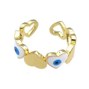 Copper Heart Ring White Enamel Evil Eye Gold Plated, approx 6mm, 18mm dia