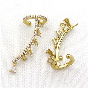 Copper Clip Earring Pave Zircon Gold Plated, approx 4mm, 14.5mm, 30mm