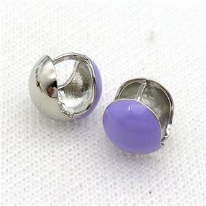 Copper Latchback Earring Lavender Enamel Platinum Plated, approx 12mm