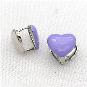 Copper Latchback Earring Lavender Enamel Heart Platinum Plated, approx 13mm