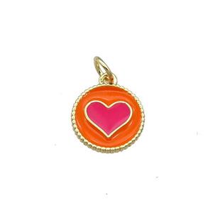 Copper Circle Hart Pendant Orange Enamel Gold Plated, approx 11.5mm dia