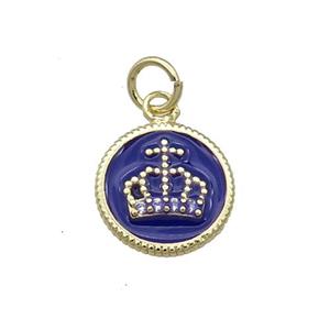 Copper Circle Crown Pendant Blue Enamel Gold Plated, approx 11.5mm dia