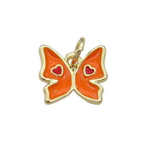 Copper Butterfly Pendant Orange Enamel Gold Plated, approx 11mm