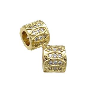 Copper Tube Beads Pave Zircon Large Hole Gold Plated, approx 8mm, 4mm hole