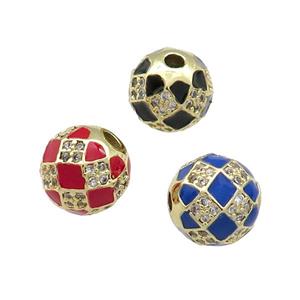 Round Copper Beads Pave Zircon Enamel Football Sport Gold Plated Mixed, approx 10mm dia