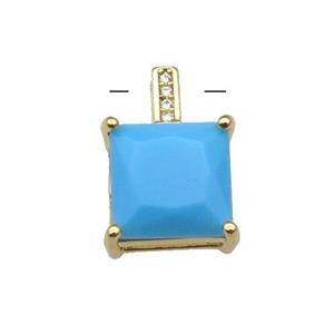 Copper Square Pendant Pave Blue Crystal Gold Plated, approx 11-17mm