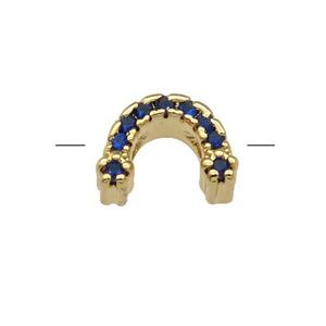 Copper U-Beads Pave Darkblue Zircon Gold Plated, approx 8-11mm