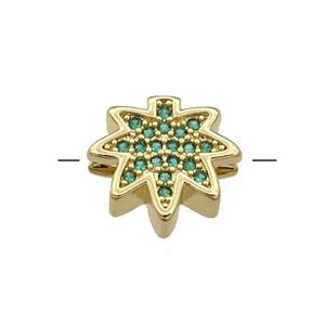 Copper MapleLeaf Beads Pave Green Zircon Gold Plated, approx 12mm