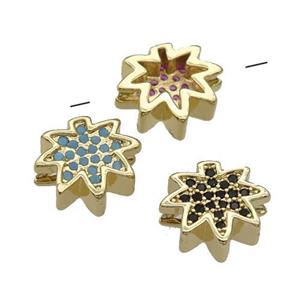 Copper MapleLeaf Beads Pave Zircon Gold Plated Mixed, approx 12mm