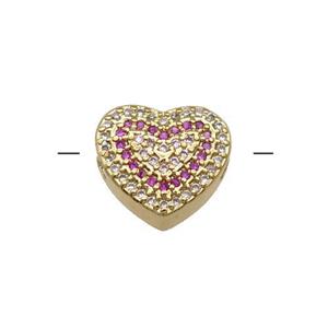 Copper Heart Beads Pave Hotpink Zircon Gold Plated, approx 12-14mm