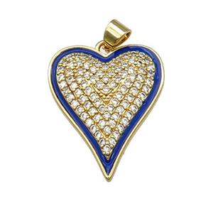 Copper Heart Pendant Pave Zircon LapisBlue Enamel Gold Plated, approx 20-25mm