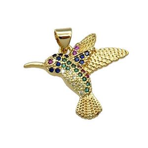 Copper Hummer Bird Pendant Pave Zircon Gold Plated, approx 20-25mm