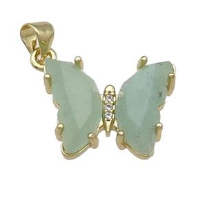 Green Aventurine Butterfly Pendant Gold Plated, approx 15-19mm