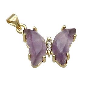 Purple Amethyst Butterfly Pendant Gold Plated, approx 15-19mm