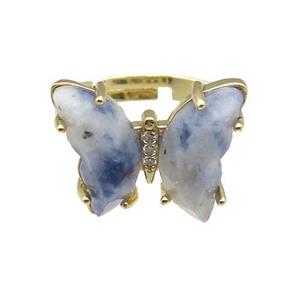 Blue Dalmatian Jasper Ring Adjustable Gold Plated, approx 15-19mm, 18mm dia