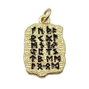 Copper Oracle Bones Pendant Black Enamel Gold Plated, approx 13-18mm