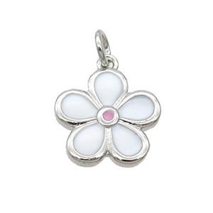 Copper Flower Pendant White Enamel Platinum Plated, approx 12.5mm