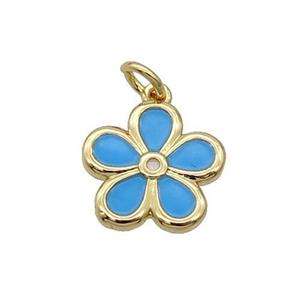 Copper Flower Pendant Blue Enamel Gold Plated, approx 12.5mm