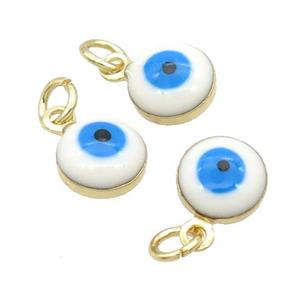 Copper Evil Eye Pendant White Enamel 18K Gold Plated, approx 6.8mm