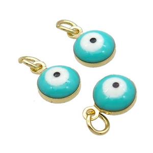 Copper Evil Eye Pendant Green Enamel 18K Gold Plated, approx 6.8mm