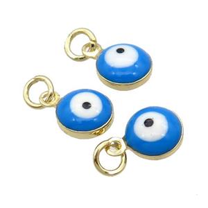 Copper Evil Eye Pendant Blue Enamel 18K Gold Plated, approx 6.8mm