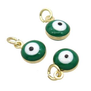 Copper Evil Eye Pendant Green Enamel 18K Gold Plated, approx 6.8mm