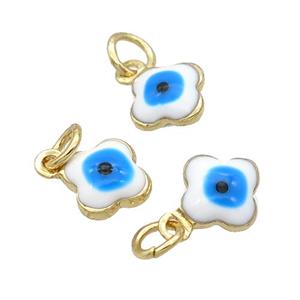 Copper Clover Pendant White Enamel Eye 18K Gold Plated, approx 6.5mm