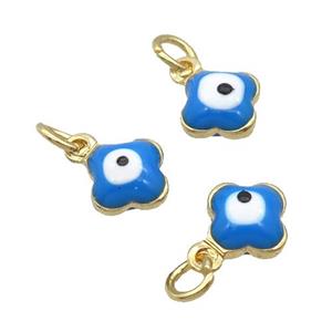 Copper Clover Pendant Blue Enamel Eye 18K Gold Plated, approx 6.5mm