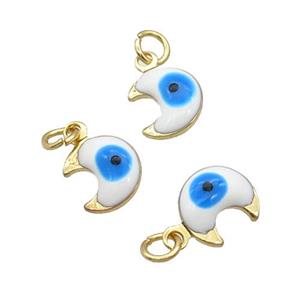 Copper Moon Pendant White Enamel Eye 18K Gold Plated, approx 7-8mm