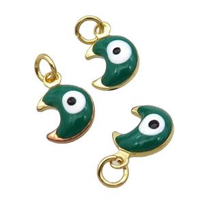 Copper Moon Pendant Deepgreen Enamel Eye 18K Gold Plated, approx 7-8mm