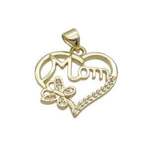 Copper Heart Pendant Pave Zircon Mom Unfade 18K Gold Plated, approx 20mm