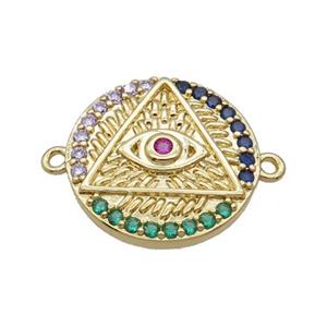 Copper Circle Connector Triangle Eye Pave Zircon Unfade 18K Gold Plated, approx 17mm