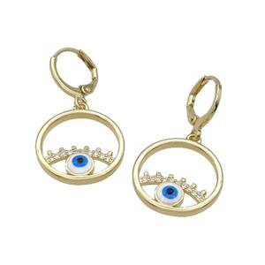 Copper Hoop Earring Pave Zircon Enamel Evil Eye Gold Plated, approx 19mm, 12mm dia