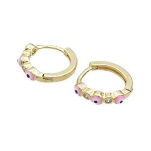 Copper Hoop Earring Pink Enamel Evil Eye Gold Plated, approx 3mm, 16mm dia