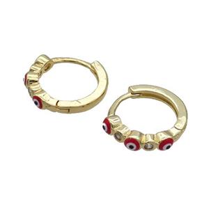 Copper Hoop Earring Red Enamel Evil Eye Gold Plated, approx 3mm, 16mm dia