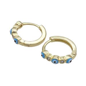 Copper Hoop Earring Blue Enamel Evil Eye Gold Plated, approx 3mm, 16mm dia