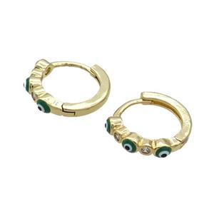 Copper Hoop Earring Green Enamel Evil Eye Gold Plated, approx 3mm, 16mm dia