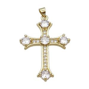 Copper Cross Pendant Pave Zircon Gold Plated, approx 27-37mm