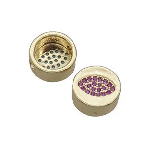 Copper Button Beads Pave Hotpink Zircon Eye Gold Plated, approx 11mm dia