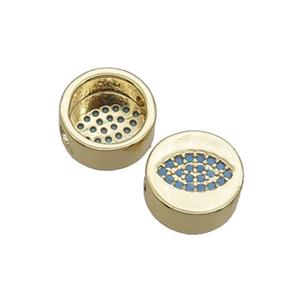Copper Button Beads Pave Turq Zircon Eye Gold Plated, approx 11mm dia