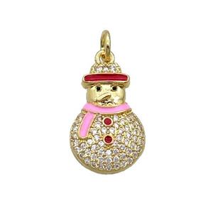 Copper Snowman Pendant Pave Zircon Enamel Gold Plated, approx 11.5-17.5mm