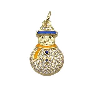 Copper Snowman Pendant Pave Zircon Enamel Gold Plated, approx 11.5-17.5mm