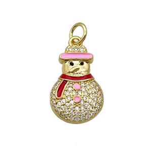 Copper Snowman Pendant Pave Zircon Enamel Gold Plated, approx 11.5-17.5mm