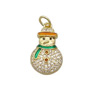 Copper Snowman Pendant Pave Zircon Enamel Gold Plated, approx 11.5-17.5mm